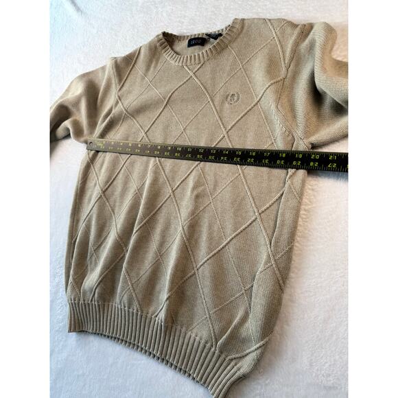 IZOD Cotton Sweater Men Medium Crew Neck Pintuck Diamond Knit Neutral Tone 90s - Picture 5 of 8